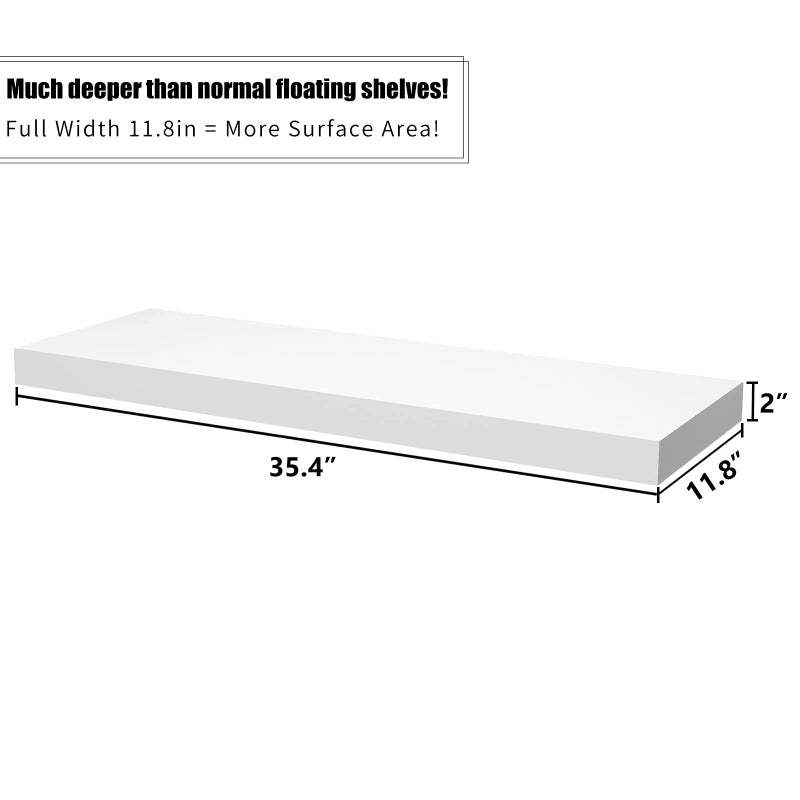 WELLAND 12" Deep White Floating Shelves, Floating Shelf Wall Shelf Display Floating Shelf, 35.43" L x 11.81" D x 2" T, Deeper Than Others, White - Image 5